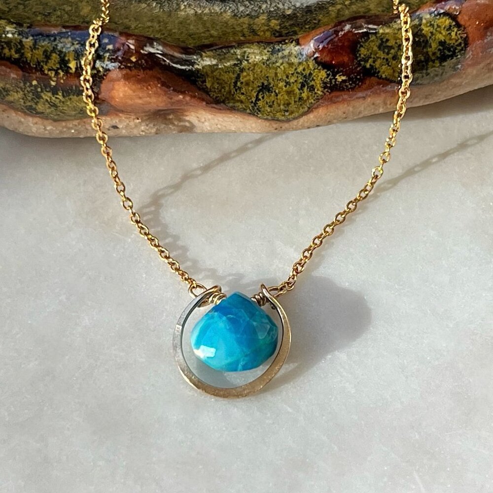 Gold Filled Blue Opal Horseshoe Teardrop Layering Necklace